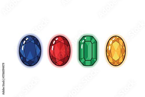 Colorful gemstone icons for jewelry and design projects