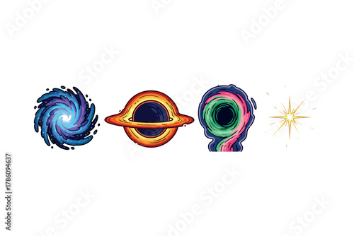 Cosmic phenomena icons for space-themed designs
