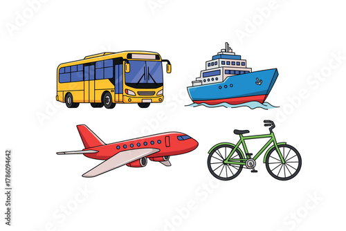 Transportation and travel mode icons for mobility solutions