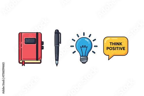 Creative inspiration and productivity icons for personal development and motivation