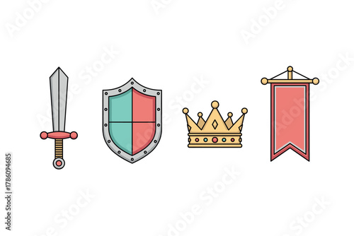 Medieval royalty icons for game design and branding
