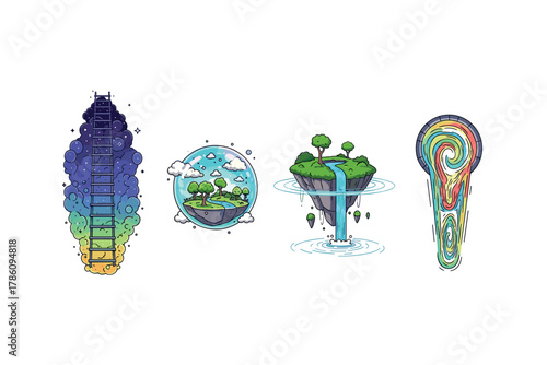 Fantasy world elements for creative app design and branding