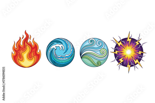 Elemental forces icons for nature and energy design projects