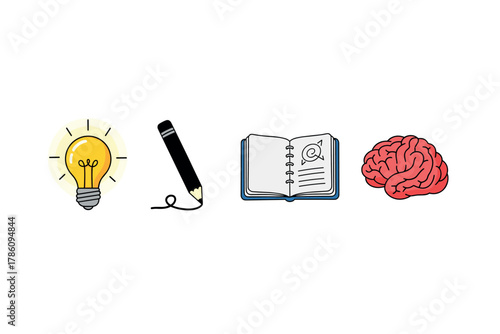 Creative thinking and learning icons for educational and innovation design