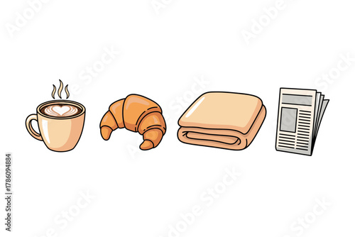 Cozy morning routine icons for lifestyle and relaxation designs