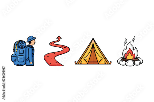 Outdoor adventure icons for camping and hiking design projects