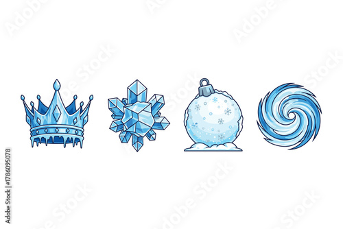 Winter phenomenon icons for seasonal design projects