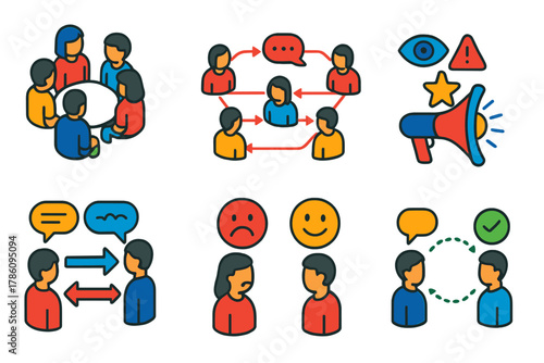 Rumor Propagation Dynamics. Isometric vector illustration set Psychology of rumor transmission: community discussion circles,