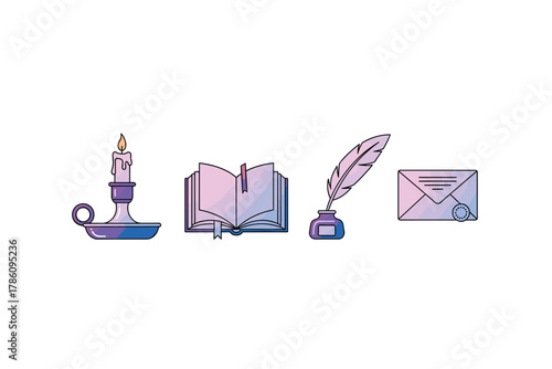 Vintage writing and literature icons for creative design projects