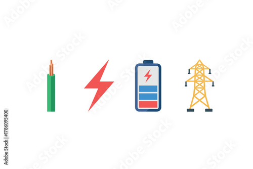 Energy and electricity infrastructure icons for sustainable power design