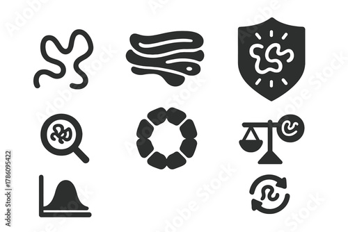 Protein Stress Icons. Solid style icons of protein-folding stress response: unfolded protein icon, endoplasmic reticulum glyph,