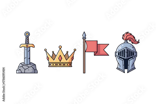 Medieval heritage icons for historical themed design and branding