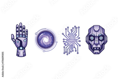 Futuristic robotics and technology icons for digital innovation design