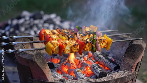 Delicious paneer tikka skewers being grilled over open flame a popular north Indian appetizer perfect for parties and celebrations