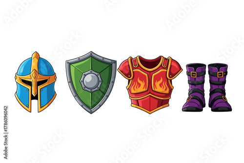 Medieval fantasy armor icons for game design and branding