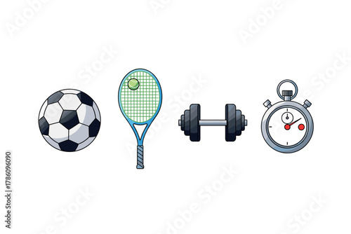 Sports and fitness equipment icons for active lifestyle branding