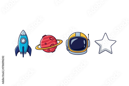 Space exploration icons for digital design and education