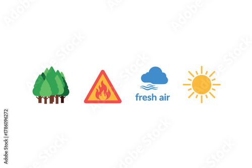 Nature and safety awareness icons for environmental conservation design