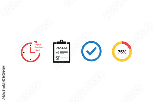 Efficient project management icon set for task and time tracking