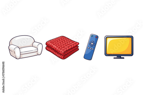 Cozy home entertainment icons for relaxation and comfort design