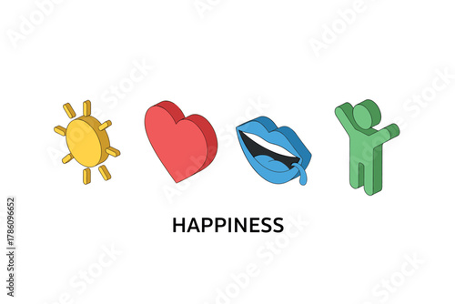 Happiness and positivity icons for emotional well-being design