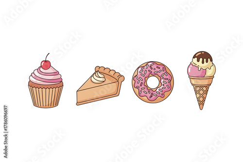 Sweet treats icon set for dessert branding and bakery design