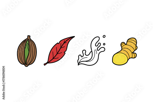 Spice and plant icon set for culinary and herbal design projects