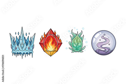 Elemental fantasy symbols for game design and branding