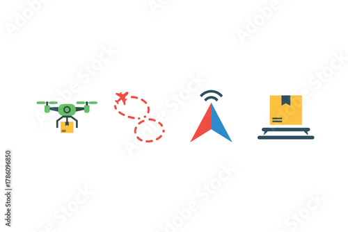 Drone delivery and navigation icons for logistics and technology apps