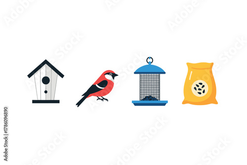 Birdwatching essentials icons for nature and wildlife enthusiasts