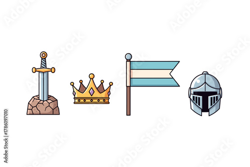 Medieval kingdom icons for fantasy game design and historical projects
