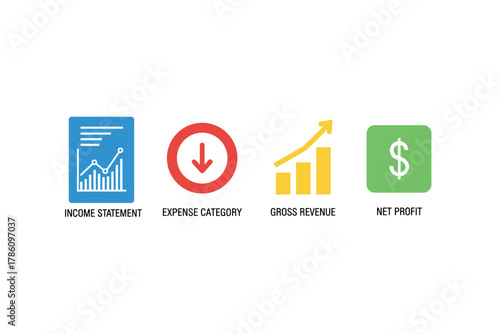 Financial metrics icons for business analysis and reporting