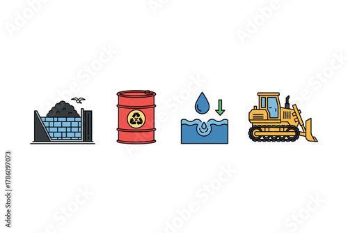 Environmental impact and industrial management icons for sustainable development