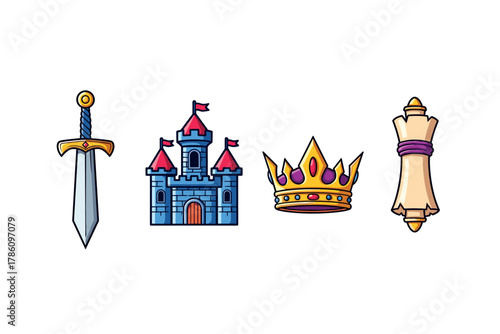 Medieval royalty icons for fantasy design and gaming interfaces
