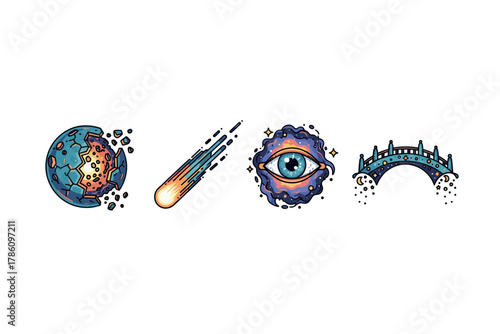 Cosmic exploration and fantasy icon set for creative design projects