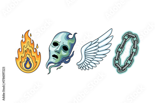 Mystical elements icon set for fantasy game design and storytelling