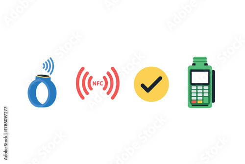 Contactless payment systems and nfc technology icons for modern financial transactions
