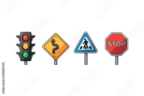 Traffic and road safety icons for navigation and travel apps