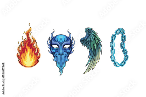 Elemental fantasy icons for game design and creative projects