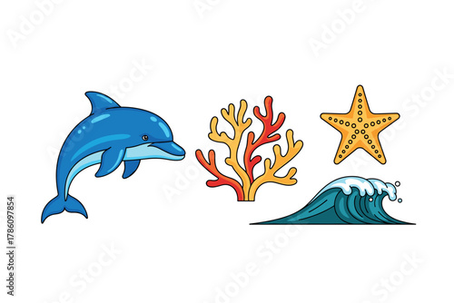 Marine life and ocean adventure icons for nature-themed designs
