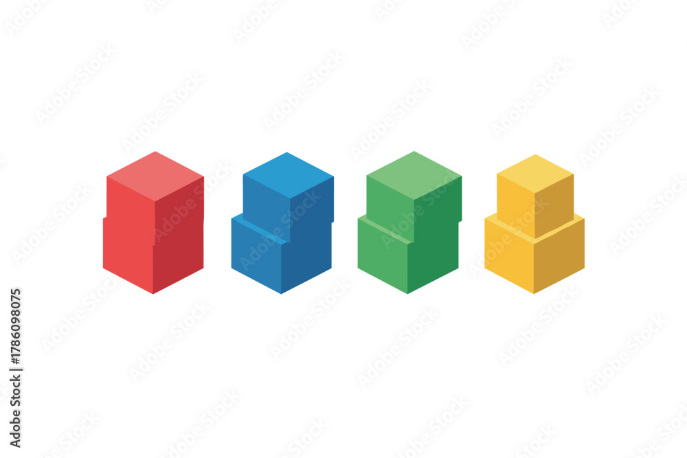 Obraz premium Colorful 3d geometric block icons for educational and design projects