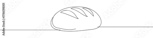 Continuous one line drawing of a loaf of bread. Concept of bakery, fresh food and homemade pastry