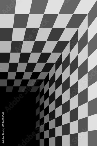Surreal chess background and hole. optical illusion, vector illustratio