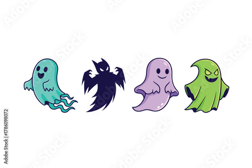 Playful and spooky ghost icons for halloween designs
