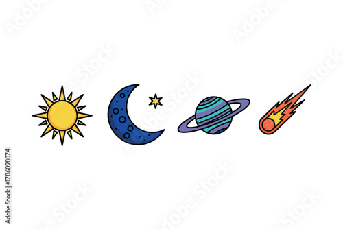 Celestial bodies and space elements for astronomy and education design