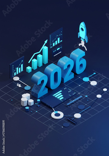 Futuristic Business Growth Concept for 2026: Innovative Technology and Data Visualization