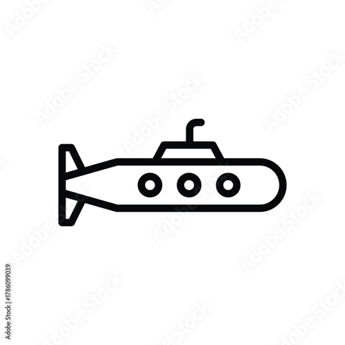 Black outline of a submarine featuring a conning tower and three circular portholes