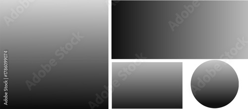 Elegant vector set of black and white gradient transparent backgrounds with smooth tonal transitions in geometric shapes. Perfect for modern, minimalist, and abstract design projects.