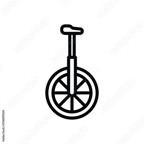 Black outline of a unicycle with a round wheel seat and spokes