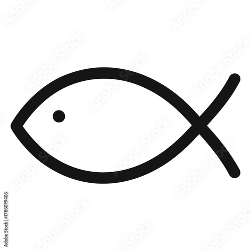 chthys fish outline icon, Christian symbol, minimalist black line on white